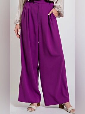Easel Wide-Leg High-Rise Trousers in Vibrant Purple